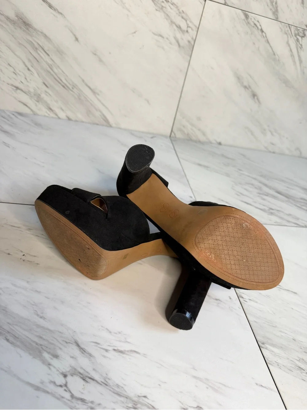 Jessica Simpson Irbella Black Suede Crisscross Platform Heels Ankle Strap 8M